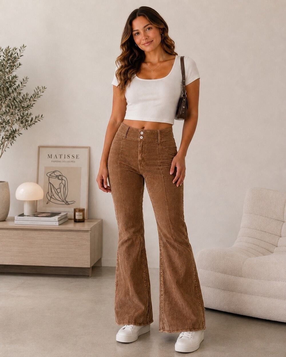 Free People We The Free Corduroy Pants 29 Brown High Rise Flare Boho 70s Y2K - Picture 1 of 9